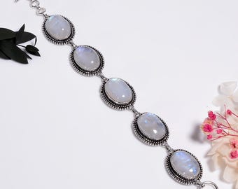 Moonstone Bracelet Handmade, Oxidized 925 Sterling Silver Jewelry ,Mother's Day Gift For Her
