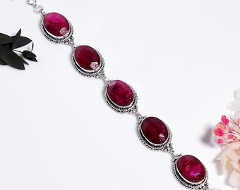 Ruby Sterling Silver Bracelet ,Handmade Oxidized  Gemstone Jewelry,Elegant Gift