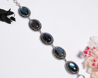 Labradorite Sterling Silver Bracelet ,Handmade Oxidized Sliver Jewelry ,Boho Crystal,Birthday Gift For her
