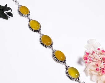 Yellow Jasper Sterling Silver Bracelet,Oxidized Vintage Style ,Handmade Minimalist Silver Jewelry