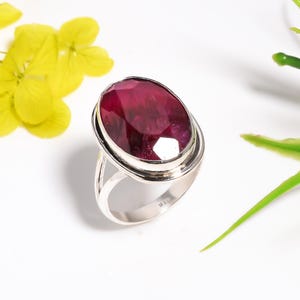 925 Sterling Silver Ruby Ring, Natural Red Gemstone, Boho Style Jewelry