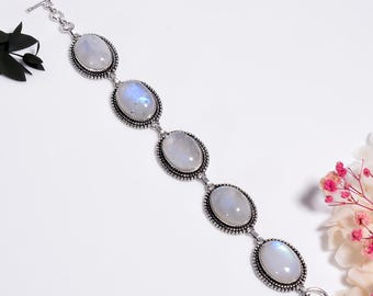 Moonstone Bracelet  Sterling Silver Oxidized ,Handmade Gemstone Jewelry,Boho Gift For Her