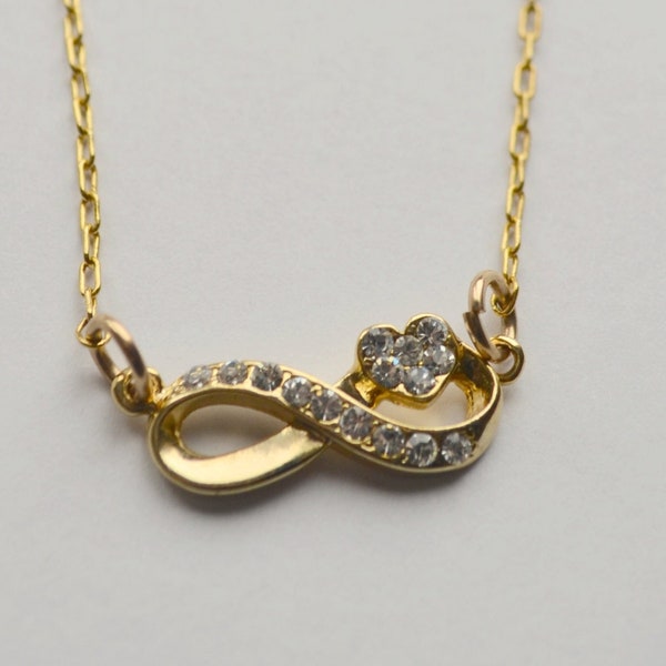 Gold Infinity Necklace - Gold Infinity necklace - Gold crystal encrusted Infinity necklace with heart - Sparkly!