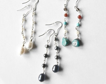 Freshwater Pearl Earrings - Turquoise Earrings - Sterling Silver