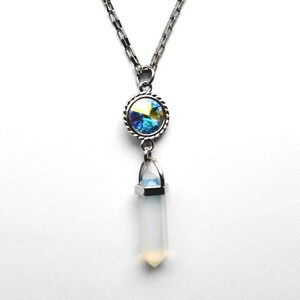 Opal crystal necklace turquoise rivoli stainless steel chain image 1