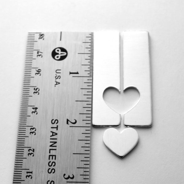 Aluminum bar with heart cutout stamping blanks - Aluminum heart stamping blanks - 16G Aluminum