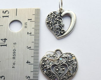 AB crystal heart charms - Silverplated - Qty. of 2