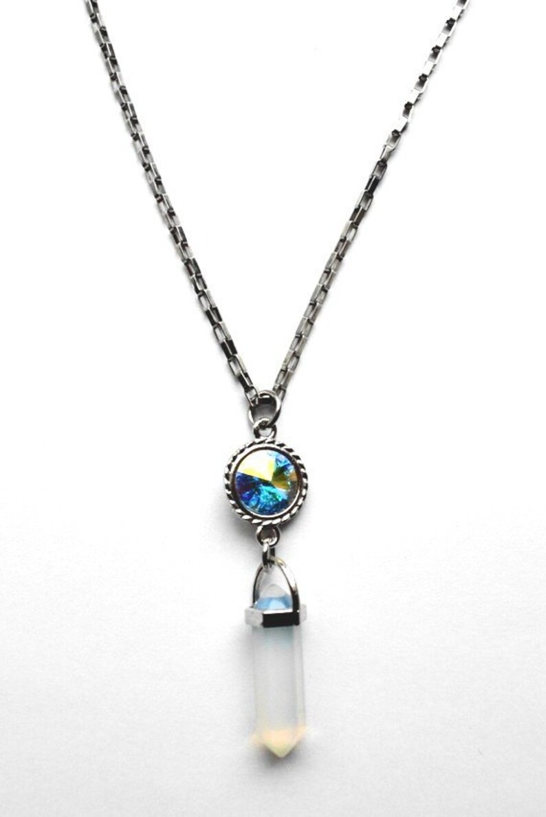 Opal crystal necklace turquoise rivoli stainless steel chain image 1