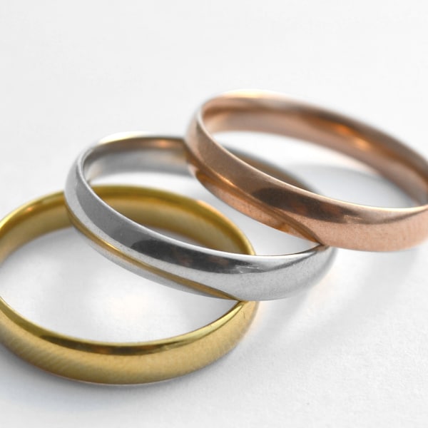 Three tone stacking rings (3) - silver, gold, rose gold