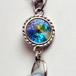 Opal crystal necklace turquoise rivoli stainless steel chain image 2