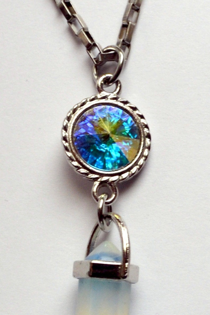 Opal crystal necklace turquoise rivoli stainless steel chain image 2