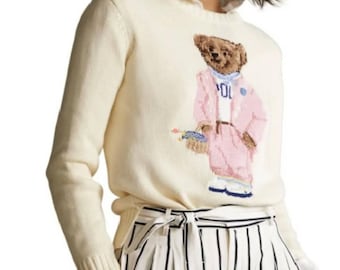 Sweter z wełny Bear marki Polo Ralph Lauren, dzianinowy sweter w stylu vintage