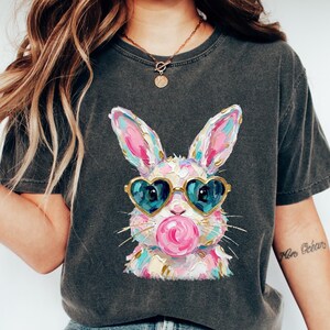 Maglietta Comfort Colors® con coniglietto pasquale, maglietta di Pasqua, maglietta con coniglietto pasquale, maglietta di Pasqua da donna con coniglietto pasquale, maglietta con coniglietto di gomma da masticare, regalo