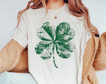 Comfort Colors® halftoon klavertje vier noodlijdend shirt, shirt klavertje 4, T-shirt klaver met zeefdruk, preppy St. Patrick's Day-T-shirt
