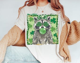 Comfort Colors® Leopard St Patrick’s Raccoon Shirt, Cute Raccoon Shamrock T-Shirt, Trendy Irish Raccoon Tee, Lucky St Patty’s Day Shirt
