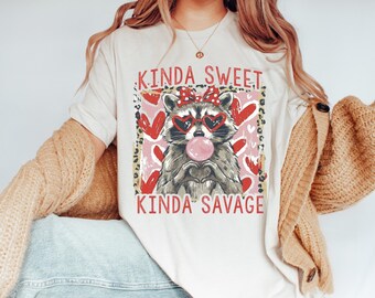 Comfort Colors® Funny Girl Valentine Natural Shirt or Tee, Kinda Sweet Kinda Savage Raccoon Shirt,Animal Valentine Gift,Funny Romantic Quote