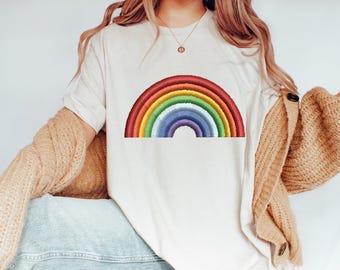 Comfort Colors® Rainbow Pride Shirt, Embroidery Pride Celebration Tee, Embroidery Style Pride T-Shirt