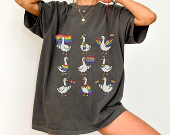 Comfort Colors® Pride Geese T-Shirt, Funny LGBTQ Goose Shirt, Gay Pride Animal Tee Gift