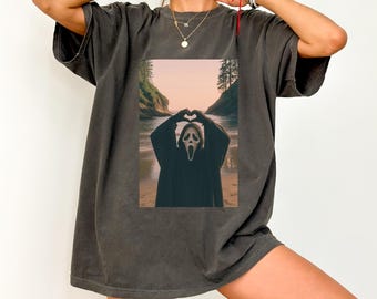 Comfort Colors® Funny Ghostface Valentine Shirt, Scream Movie Heart Hands T Shirt, Cute Horror Lover Gift, Ironic Slasher Love Tee