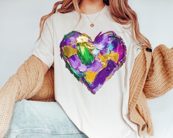 Comfort Colors® Mardi Gras Heart Tee, Brushstroke Heart Shirt for Mardi Gras T Shirt, Fat Tuesday Tee, Coquette Shirt,Louisiana Festival Tee