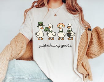 Comfort Colors® St. Patricks Day Goose Shirt, Funny Shamrock Goose T-Shirt, Leprechaun Goose Sublimation Tee, Rainbow Gold Shirt,Lucky Goose