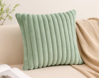 Funda de cojín de piel sintética de lujo con textura de rayas suaves, funda de almohada decorativa acogedora, estilo de dormitorio.