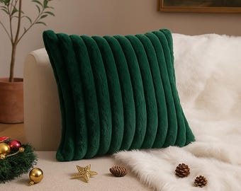 Funda de cojín de pelo sintético a rayas ultrasuave, funda de almohada acogedora para sofá, cama y decoración del hogar