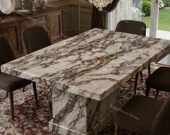 Rechthoekige marmeren eettafel – natuurstenen sokkelmeubels