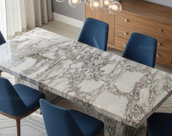 Luxury Rectangular Calacatta Dining Table | Bold Natural Veining | Sculptural Stone | Modern Dining Room Statement Coffee Dining Table Top |