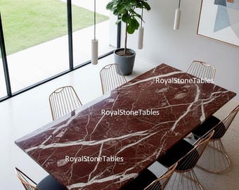 Rosso Levanto Marble Dining Table | Luxury Rectangular Marble Table | Modern Italian Stone Dining Table | natural marble dining table