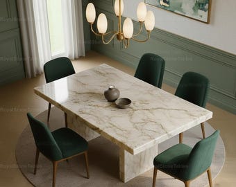 Luxury Marble Dining Table Calacatta – Modern Elegant Stone Quality Table for Dining Room Handcrafted Marble Kitchen Coffee Dining Table |