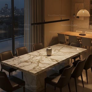 Luxury Italian Marble Dining Table - Statement Piece Modern Rectangular Marble Dining Table Minimalist Dining Room Coffee Dining Table Top |