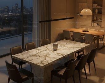 Luxury Italian Marble Dining Table - Statement Piece Modern Rectangular Marble Dining Table Minimalist Dining Room Coffee Dining Table Top |