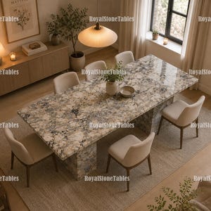 Luxury Breccia Marble Decor Table, Rectangular Stone Coffee Table, Modern Pedestal Marble Table, Custom Luxury Dining Room Tabletop |