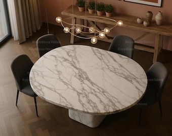 Moderne marmeren eettafel – Luxe natuurstenen tafelblad met eigentijdse elegante ronde keukentafel Modern stenen eettafelblad |