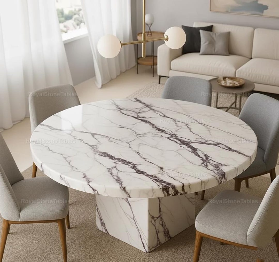 Luxury Round Marble Dining Table Modern Pedestal Contemporary Stone ...