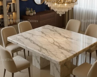 Luxury Marble Dining Table | Modern Rectangular Stone Table | Elegant Kitchen Table | Contemporary Home Decor Furniture Dining Table Top |