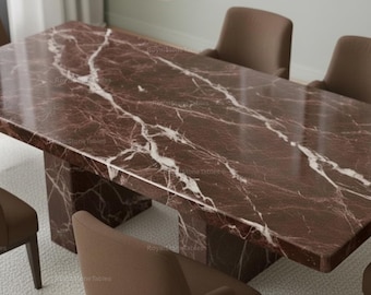 Luxury Brown Marble Dining Table, Modern Rectangular Stone Table Handcrafted Elegant Marble Homes Living Room Kitchen Dining Table Top |
