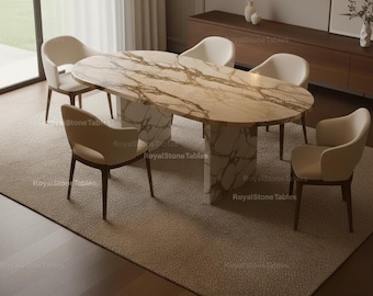 Luxury Calacatta Italian Marble Dining Table | Oval Stone Top | Modern Luxury Furniture Designer Oval Dining Coffee  kitchen Table Top |