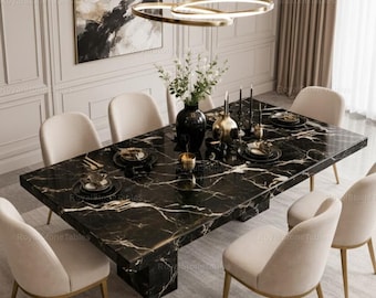 Luxury Calacatta Dining Table | Rectangular Stone Table with Bold White Veining | Modern Sculptural Dining Room Statement Dining Table Top |