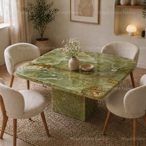 Architectural Green Onyx Dining Table, Luxury Natural Stone Table, Modern Onyx Furniture, Sculptural Centerpiece, Stone Dining Table