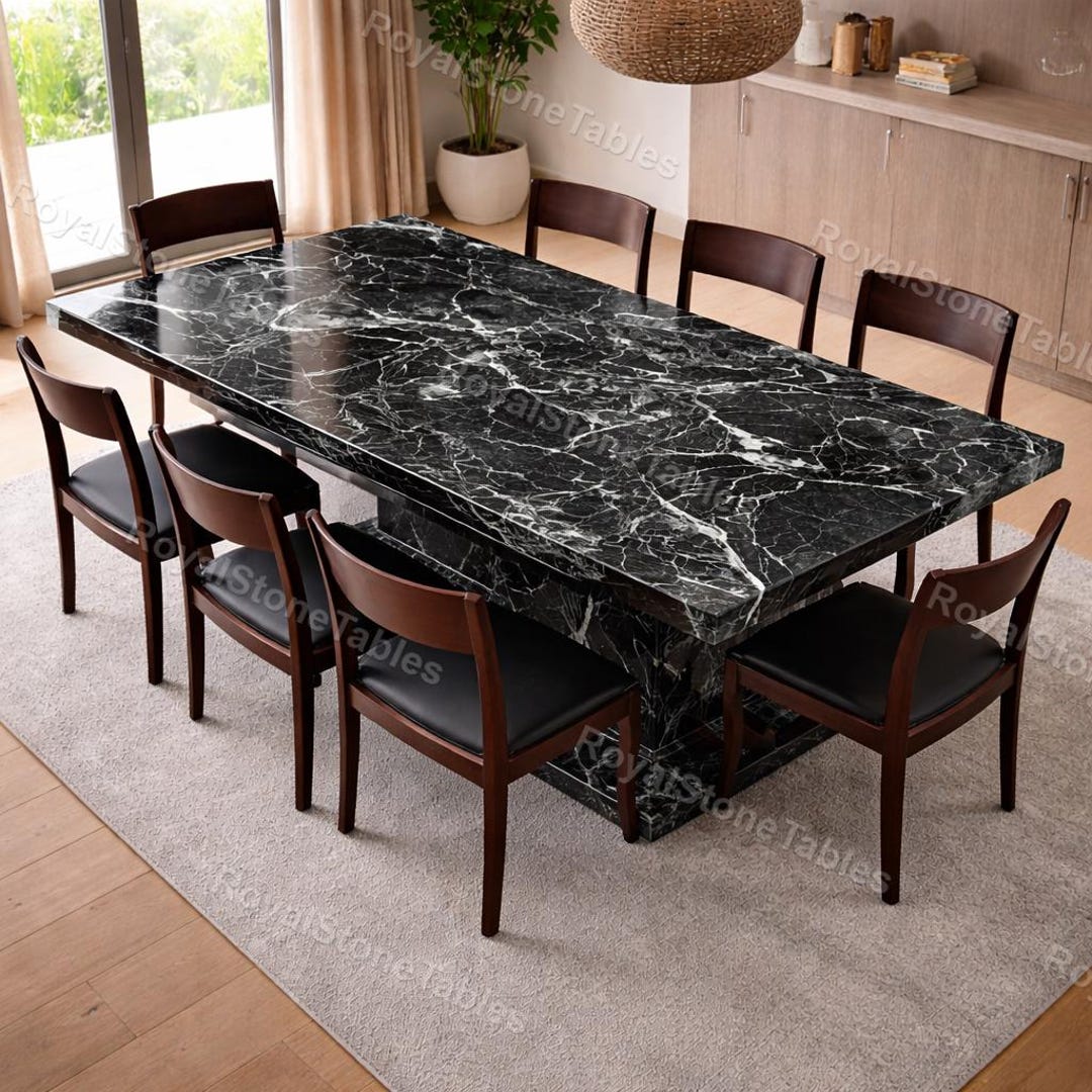 Nero Marquina Black Marble Dining Table, Luxury Natural Stone ...