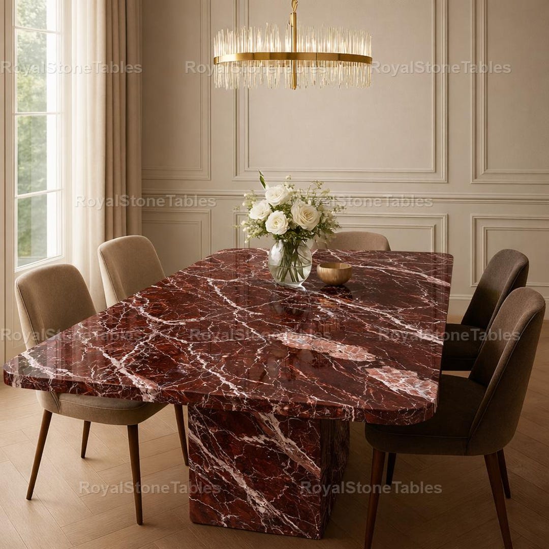 Red Rosso Levanto Marble Dining Table | Luxury Modern Pedestal Table ...