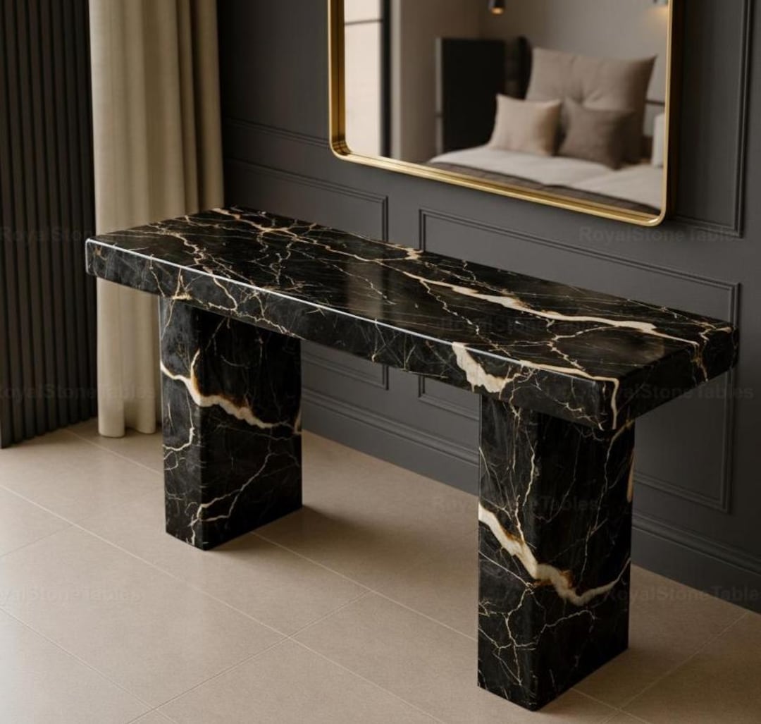 Black Marble Console Table – Modern Entryway Table Luxury Black Marble ...