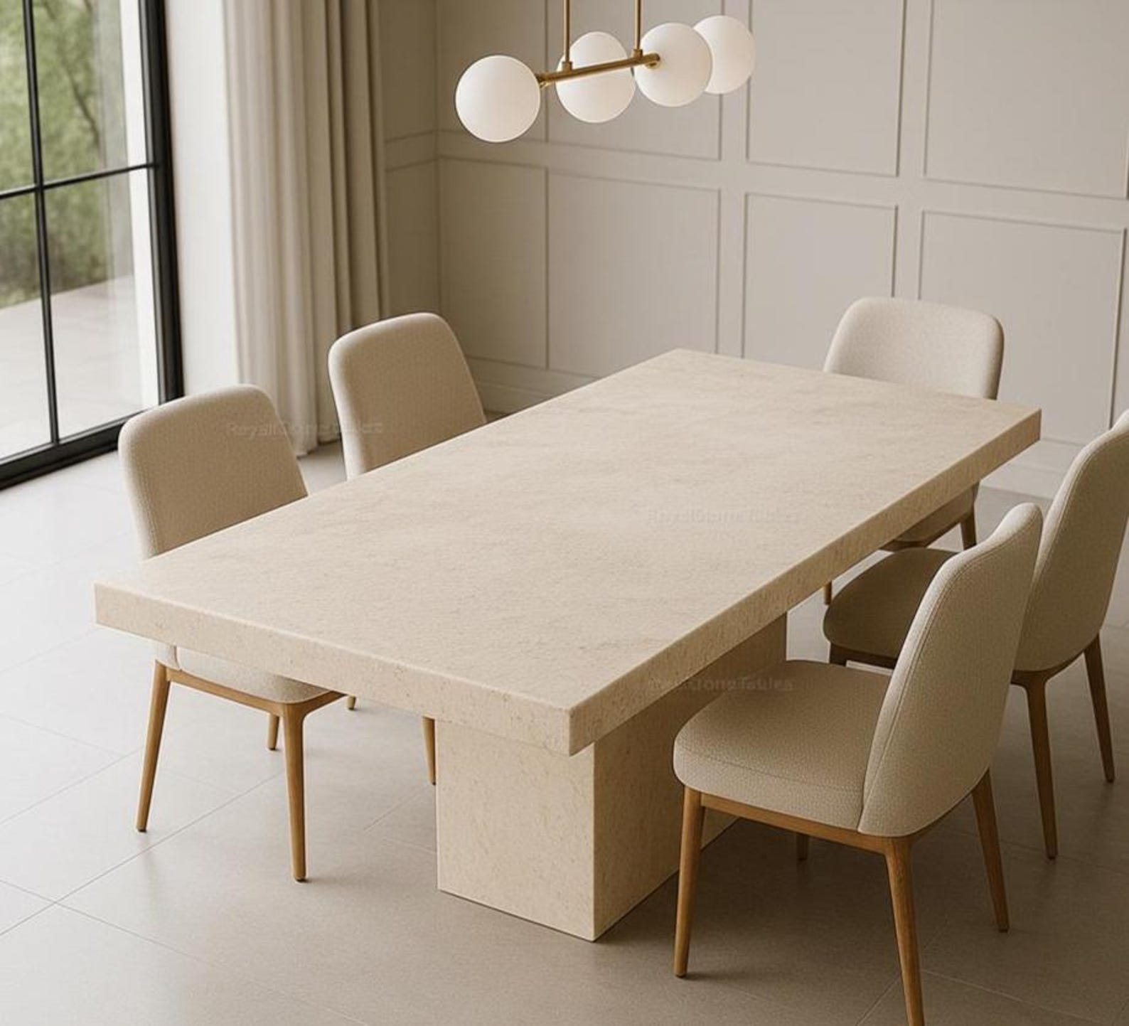 Handmade Travertine Dining Table Modern Stone Rectangle Living Room ...