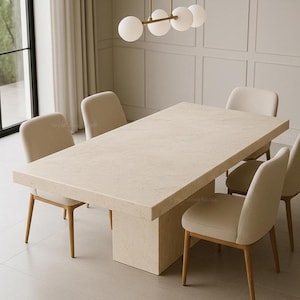 Mesa de comedor de travertino hecha a mano, moderna mesa rectangular de piedra para sala de estar, muebles rectangulares minimalistas, mesa de comedor de café de lujo.