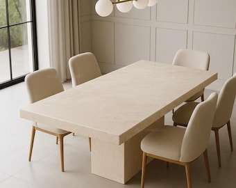 Handmade Travertine Dining Table Modern Stone Rectangle Living Room Table Minimalist Rectangular Furniture Luxury Coffee Dining Table Top |