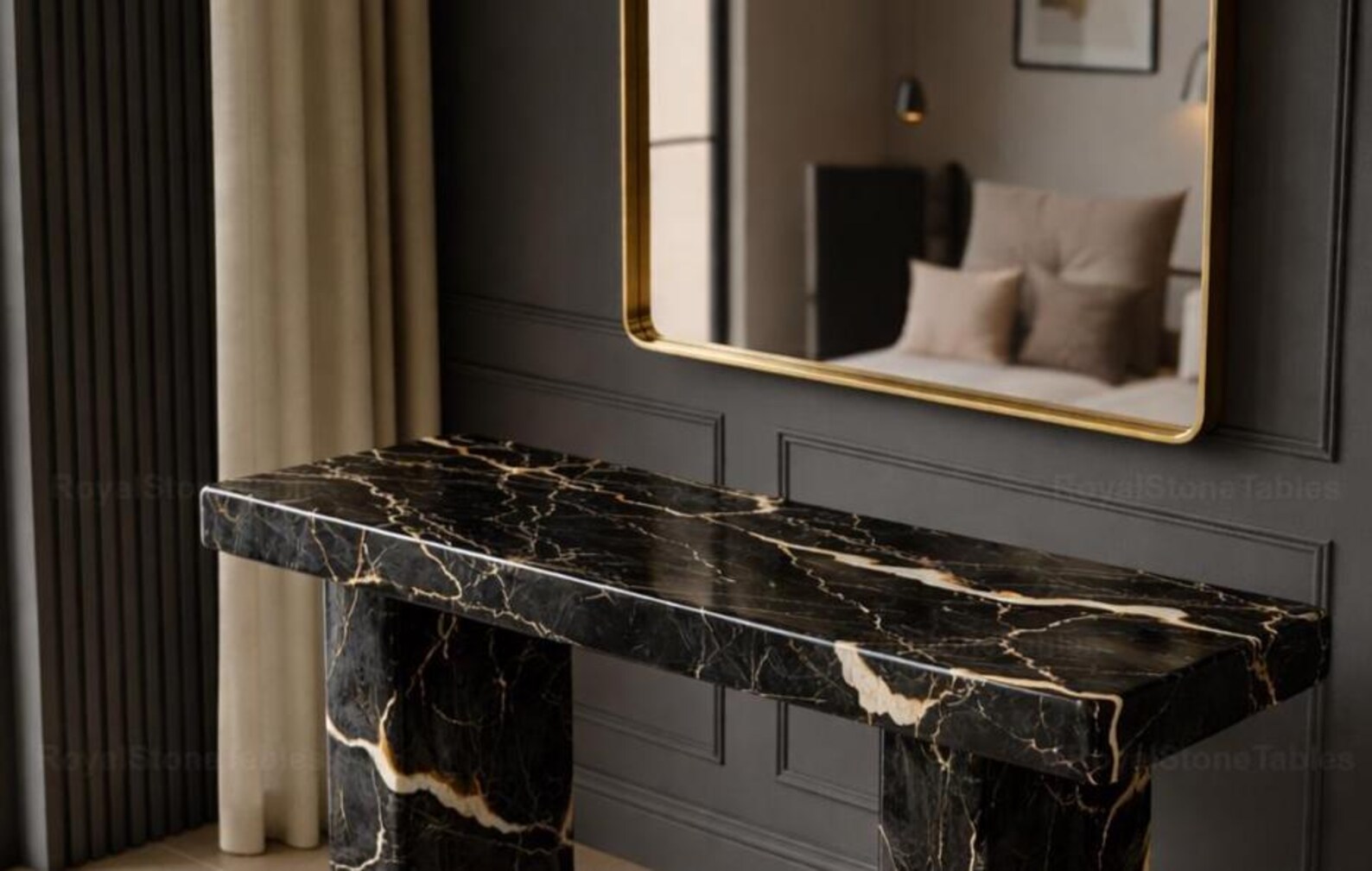 Black Marble Console Table – Modern Entryway Table Luxury Black Marble ...