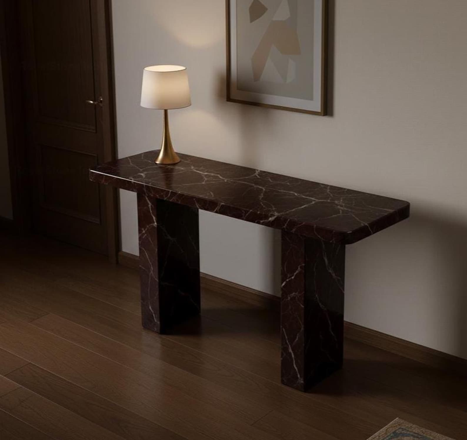 Modern Marble Console Table – Dark Stone Entryway Table, Minimalist ...