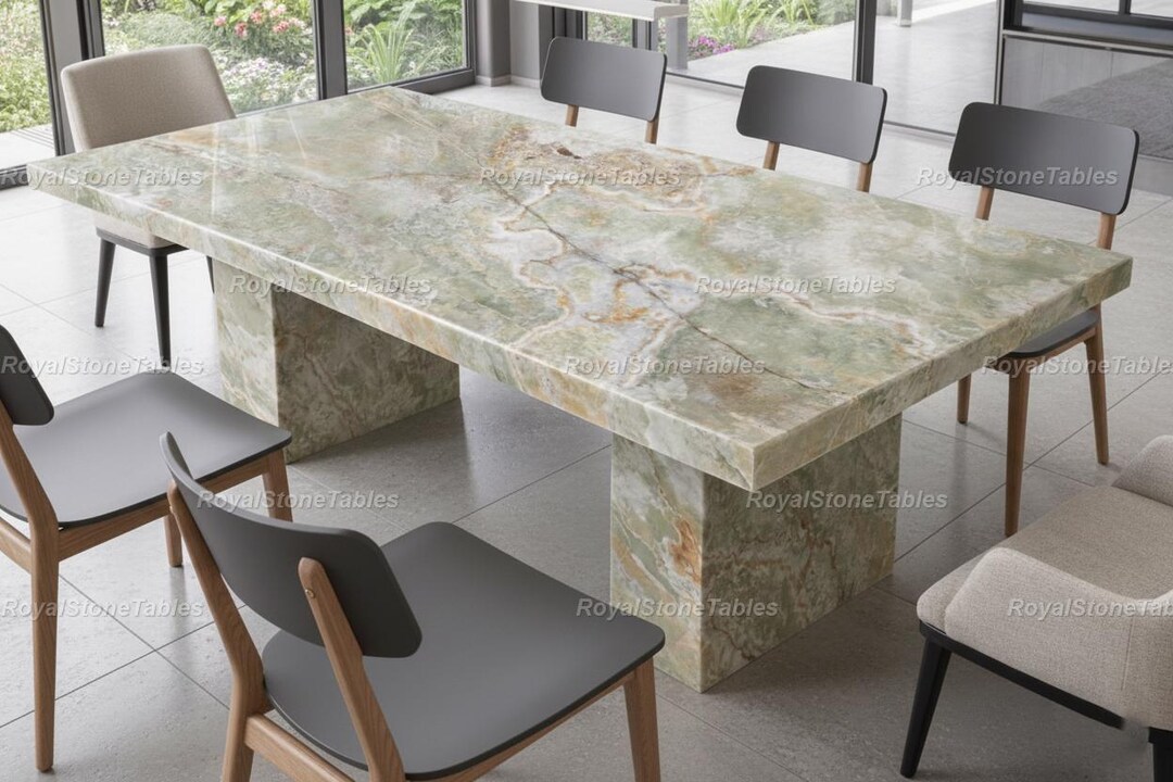 Luxury Rectangular Marble Dining Table | Calacatta Natural Veining ...